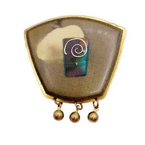 Vtg Artsy Brass Brooch Pin Swirl Abstract Art Dangle Movement Articulated Signed